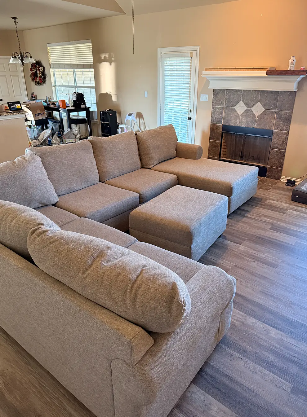 Clean sectional sofa in a Raleigh, NC home representing the founder journey and early couch cleaning work built through real local service jobs.