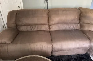 Brown microfiber sofa after sofa cleaning services in Portland, OR, with clean, even fabric and a soft, restored finish.