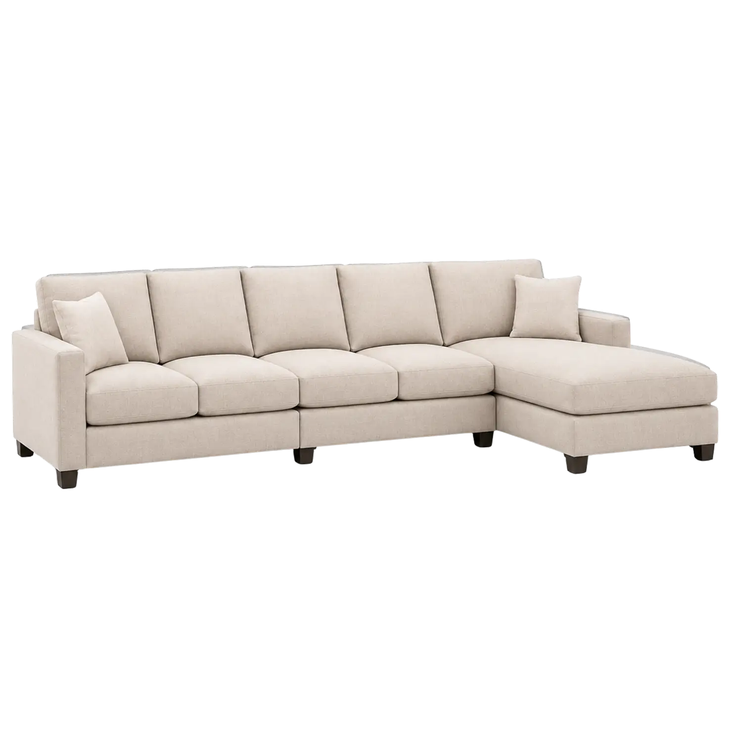 Large cream 5-seater sectional made fresh by steam couch cleaning, which uses hot vapor to lift deep dirt safely.