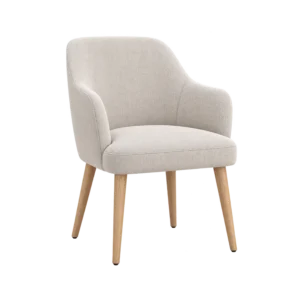 Cream armchair with wood legs after chair cleaning, showing bright fabric we steam clean to remove dust, germs, and daily stains.